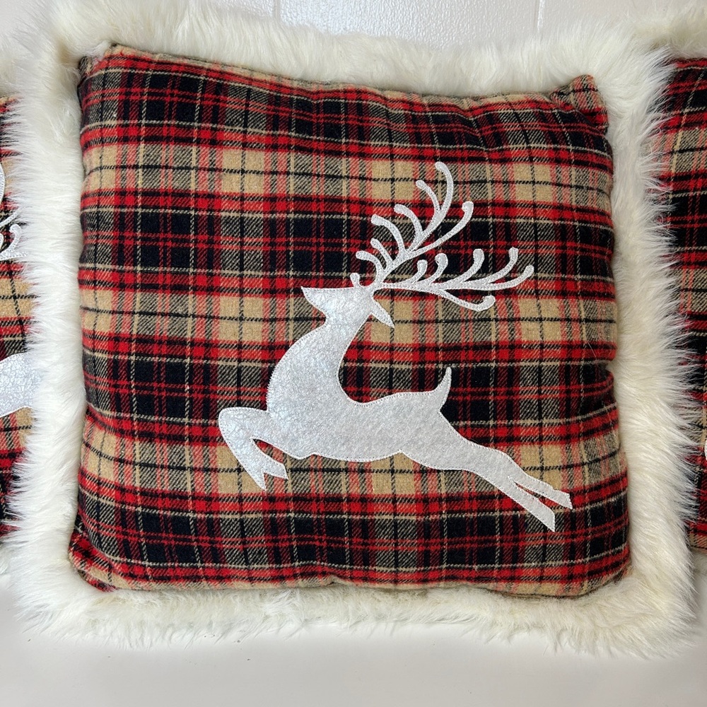 Plaid Reindeer Holiday Pillow